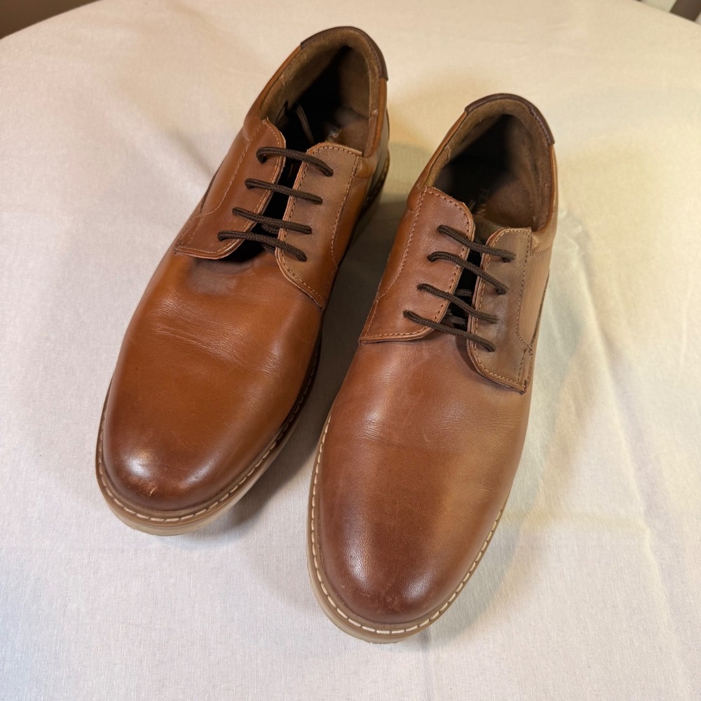 Franco Fortini Jeffery Oxford Mens 10 Tan Leather Lace Up Dress Shoes Office